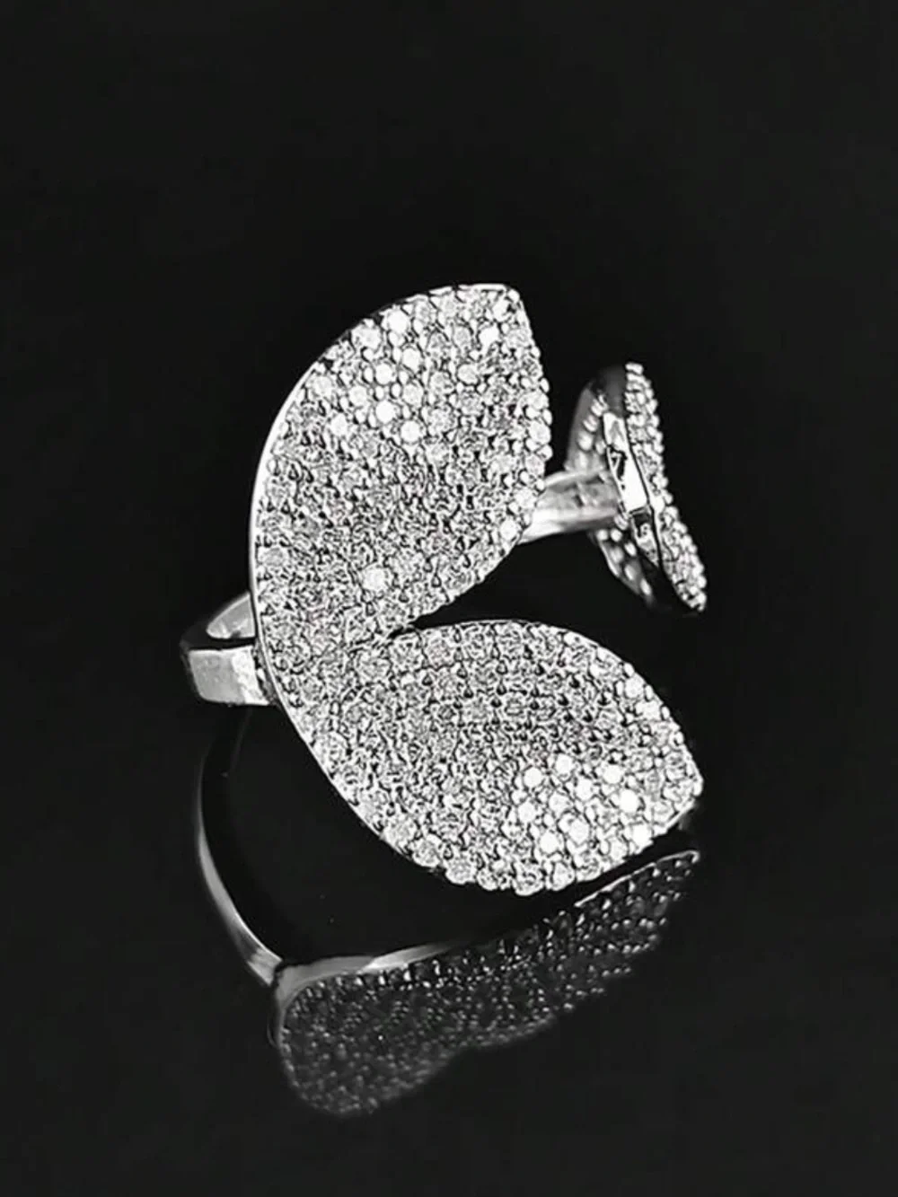 Anthropologie Silver Pave Leaf-Accent Adjustable Ring